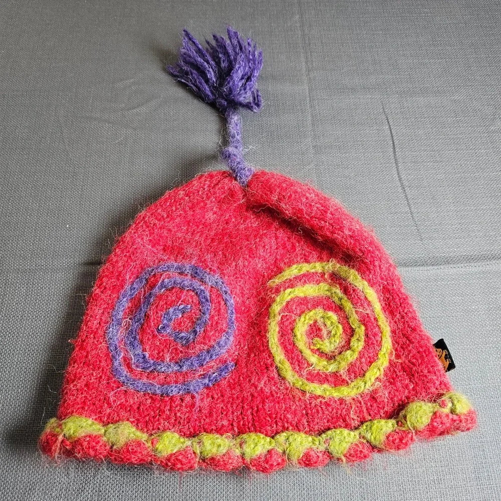 Kids‎ Peruvian Trading Co. Knit Hat Beanie Pink Purple Green Swirls taxes beanie
